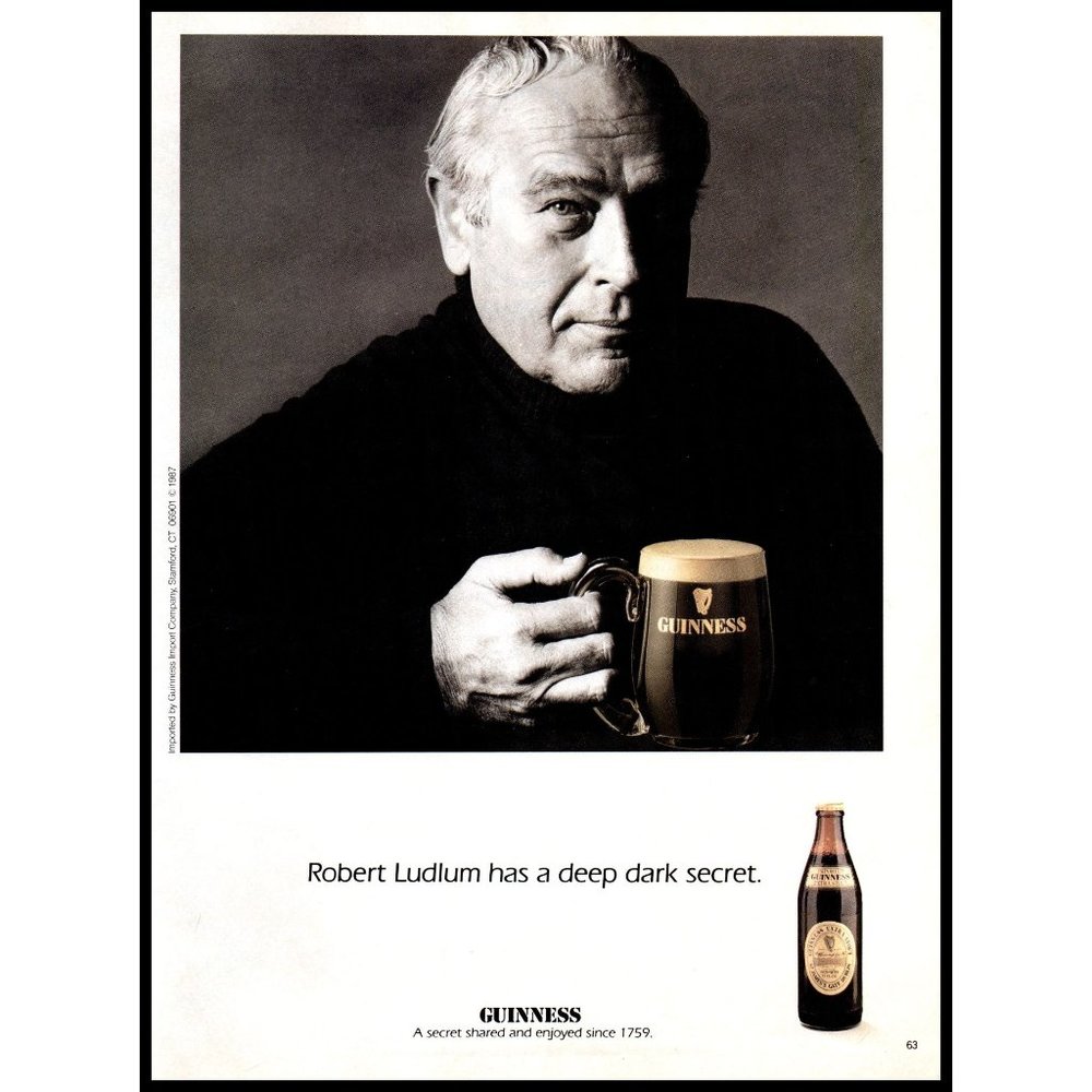 1987 Guinness Stout Beer Vintage Print Ad Robert Ludlum Portrait Wall Art Photo